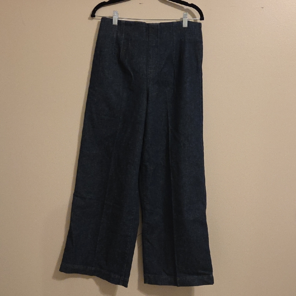 SPANX Women's Dark Blue Wide-Leg Cropped Pants